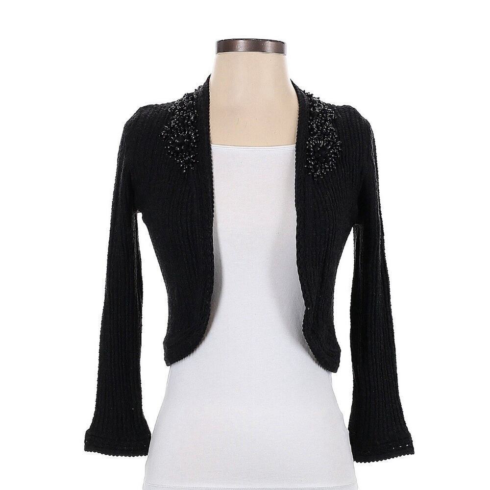 Carolina Herrera Open Front Cardigan Wool Silk Cashmere Embellished Beaded Knit